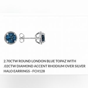 NWOT London Blue Topaz‎ Rhodium over Silver Halo Earrings